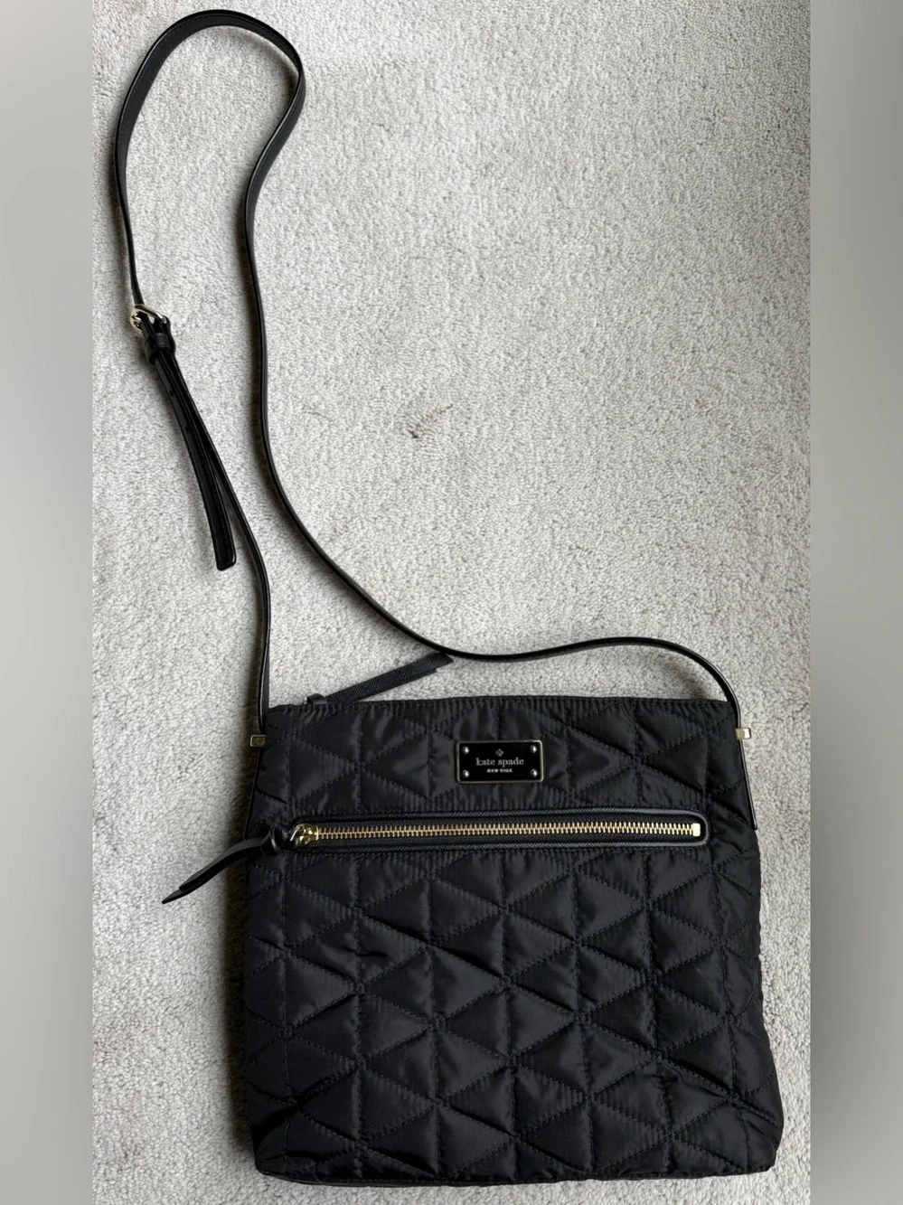 Kate Spade New York Black Quilted Nylon Crossbody Shoulder Bag Gold Tone